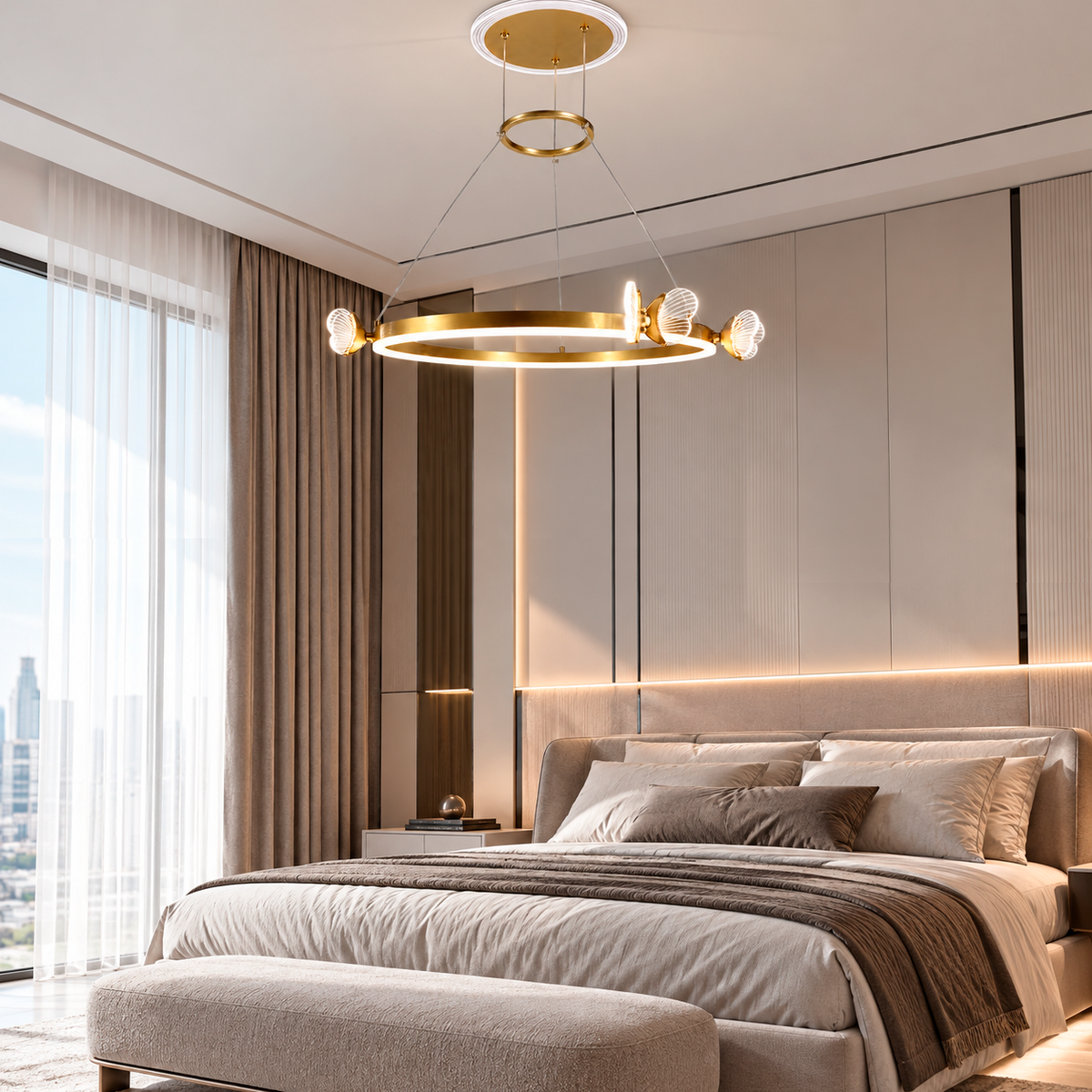 Люстра золота підвісна кільцева з метеликами D-70 cm Led 31W 4000K Gold Butterfly 260918-100009008