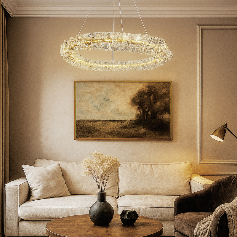 Люстра підвісна золота з скляним фігурним плафоном D-60 cm/D-80 cm  Led Crystal Gold 251188-100006580