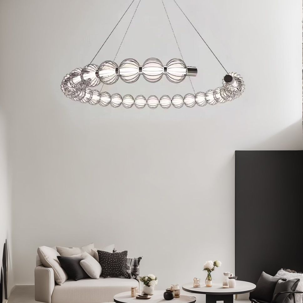 Підвісний світильник чорний та сірий плафон D-65 cm Led 45W Grey+Chrome Beads 241022-100003920