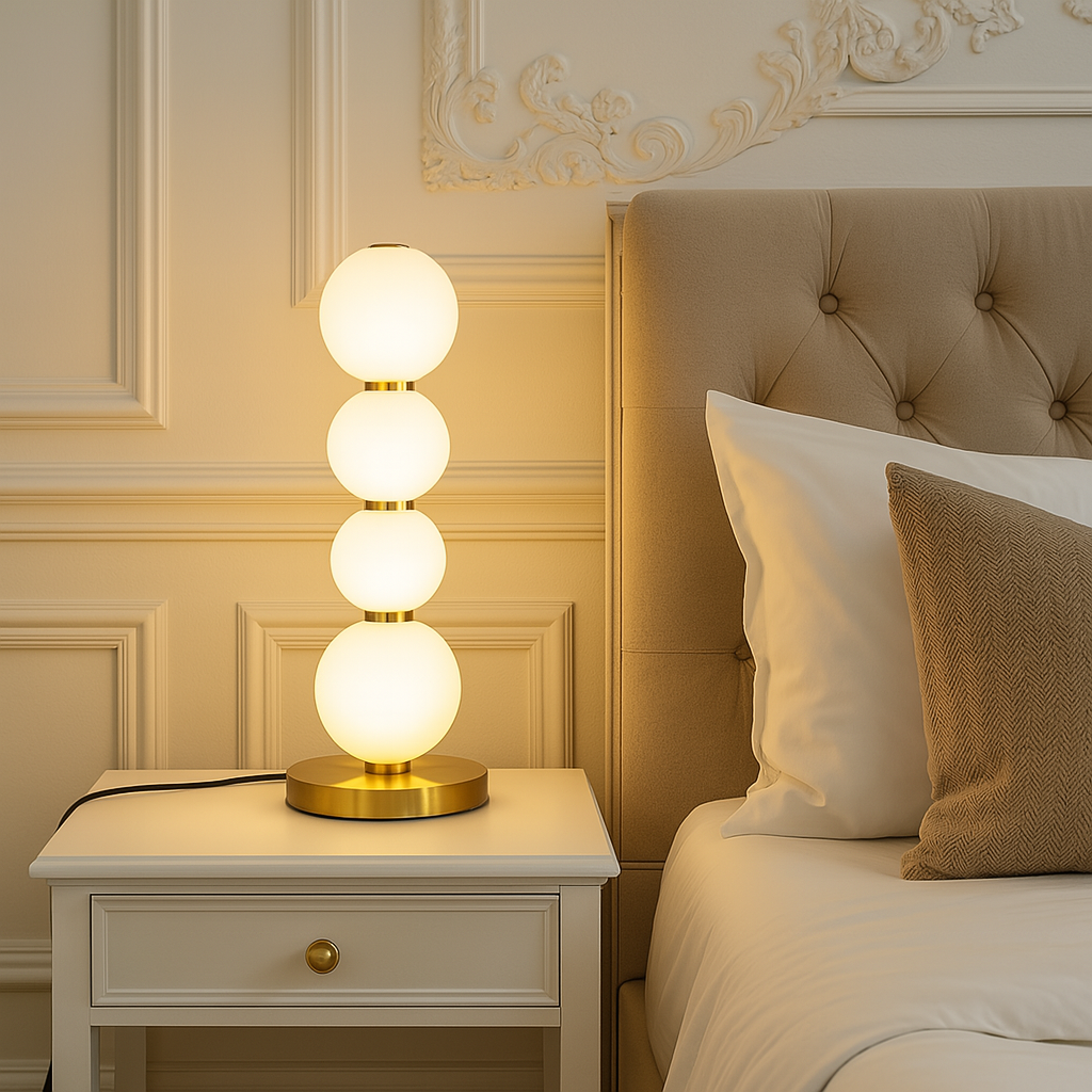 Настільна лампа золота з білими матовими плафонами Перлини H-45 cm Led 14W Gold+White Pearls  250718-100005703