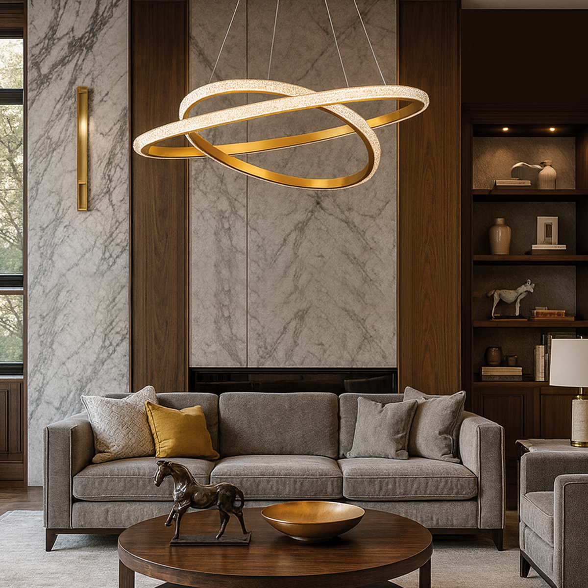 Люстра золота підвісна з двома кільцями 60 cm+40 cm Led 100W Gold Crystal circles 251188-100006696