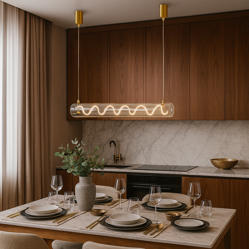 Люстра золота підвісна видовжена з прозорим плафоном L-100 cm Led 40W Gold Spiral tube 250931-100006129