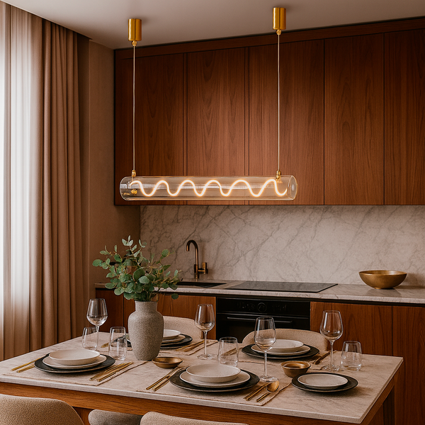 Люстра золота підвісна видовжена з прозорим плафоном L-100 cm Led 40W Gold Spiral tube 250931-100006129