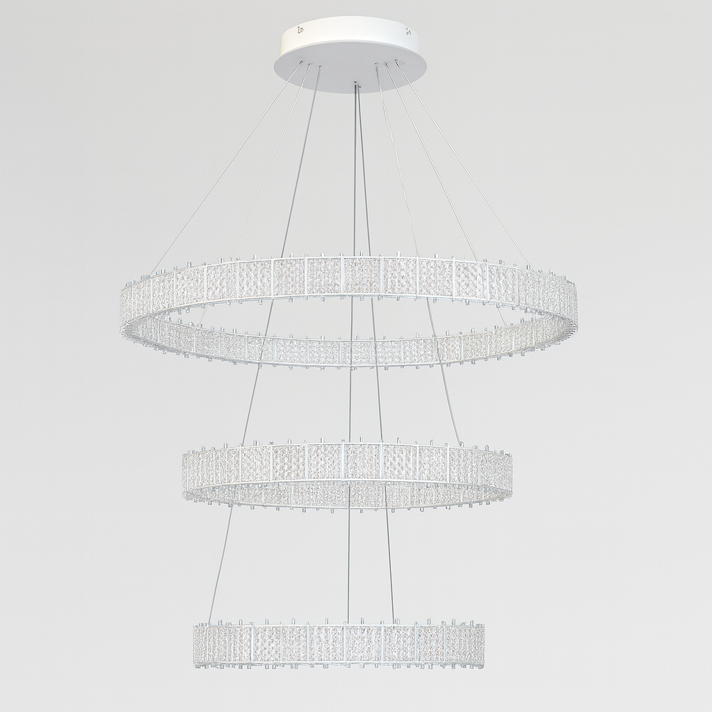 Люстра біла кільцева потрійна з рель'єфним плафоном D-80+60+40 cm Led 105W White Simple Ice 251235-100006812