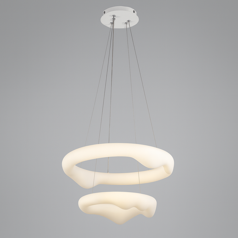 Люстра біла підвісна світлодіодна з пультом D-50+33 cm Led 80W White Two Dribble 250831-100005787