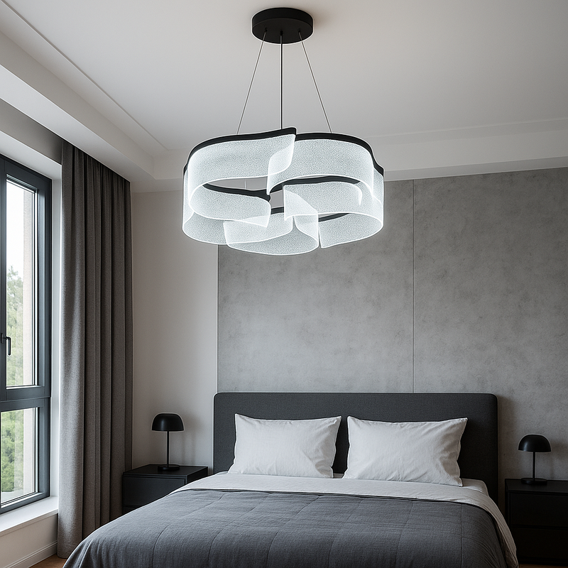 Люстра підвісна чорна з прозорим плафоном з блискітками D - 57 cm Led 56W Black Sparkle Flower 251035-100006250
