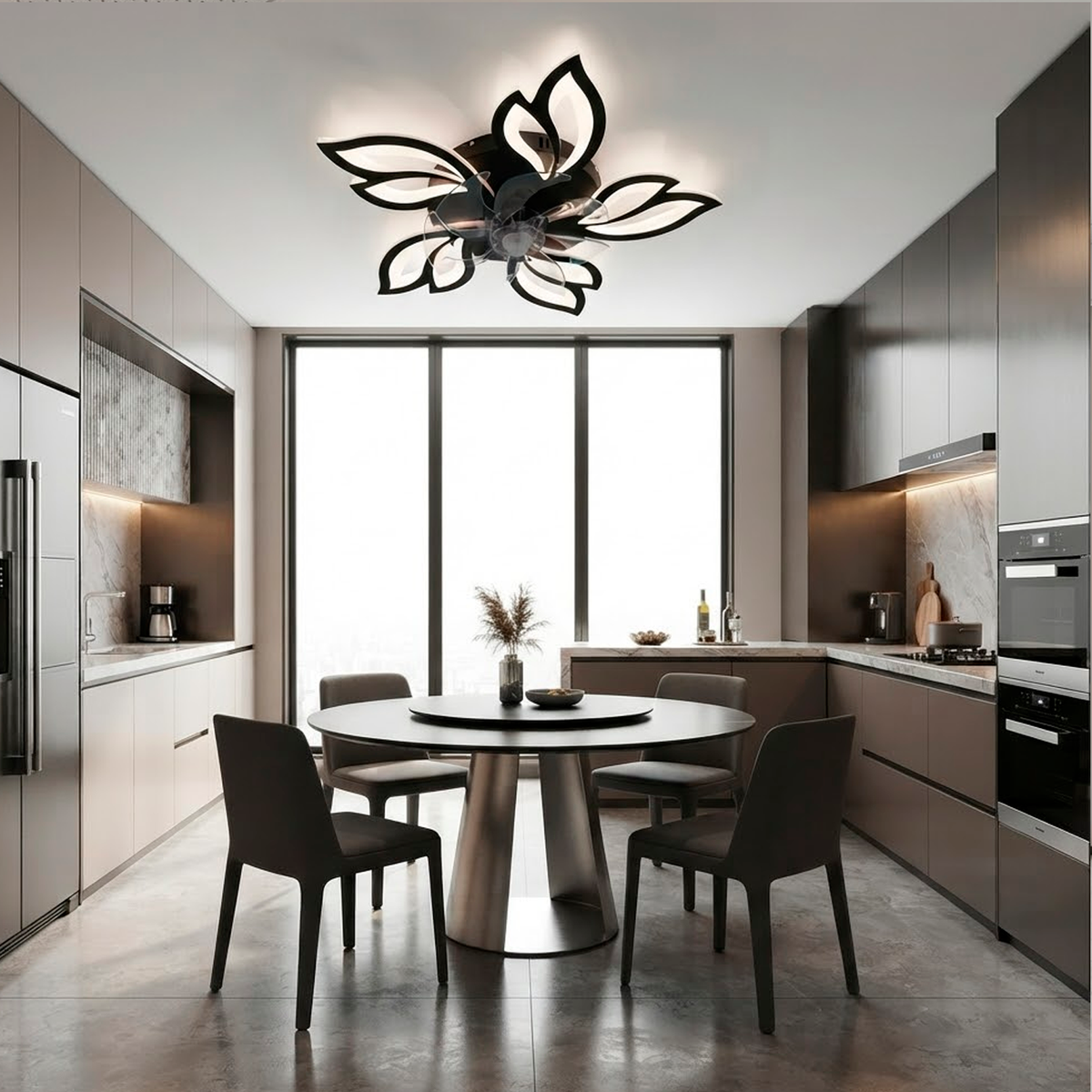 Люстра стельова чорно-біла з вентилятором та пультом D-68 cm Led 85W Black + White Rounda 260775-100008481