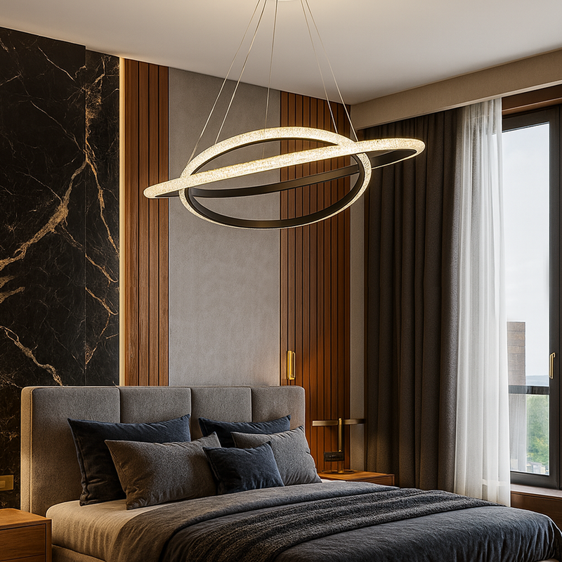 Люстра чорна підвісна з двома кільцями 60 cm+40 cm Led 100W Black Crystal circles 251188-100006697