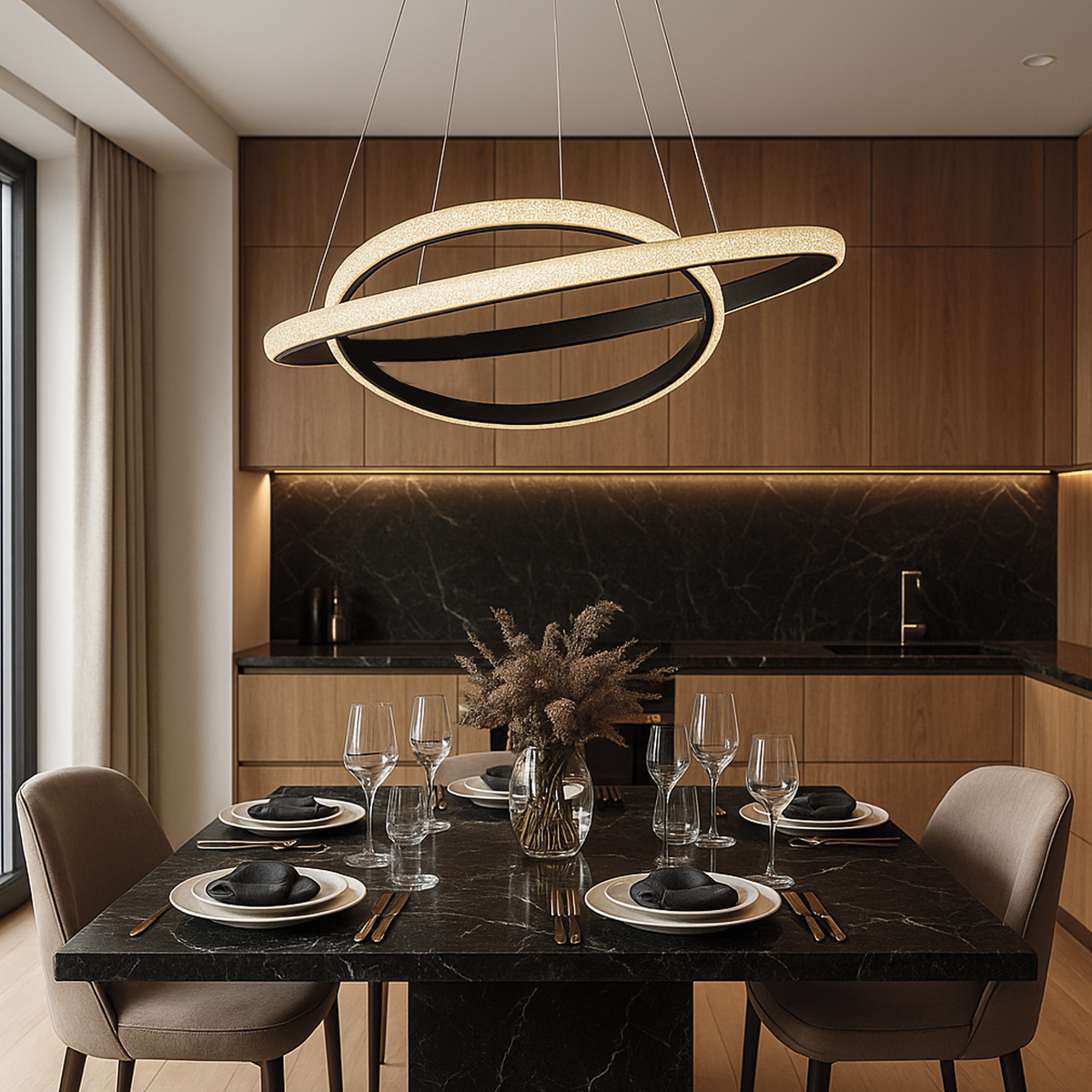 Люстра чорна підвісна з двома кільцями 60 cm+40 cm Led 100W Black Crystal circles 251188-100006697