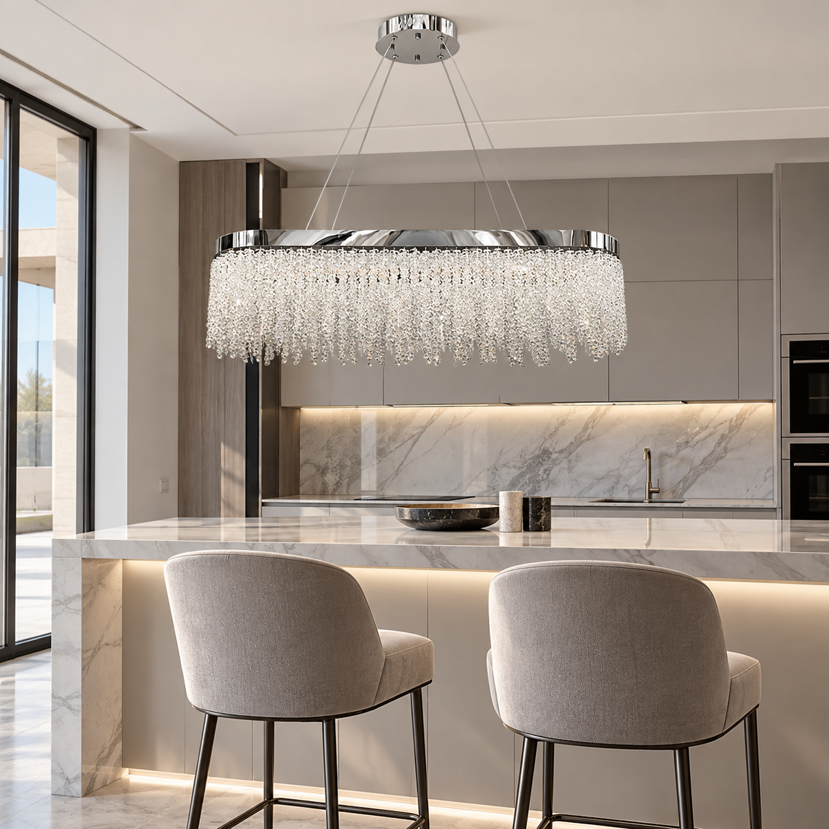 Люстра видовжена хром з фігурним плафоном L - 99 cm Led 100W Chrome Tree 260935-100009014