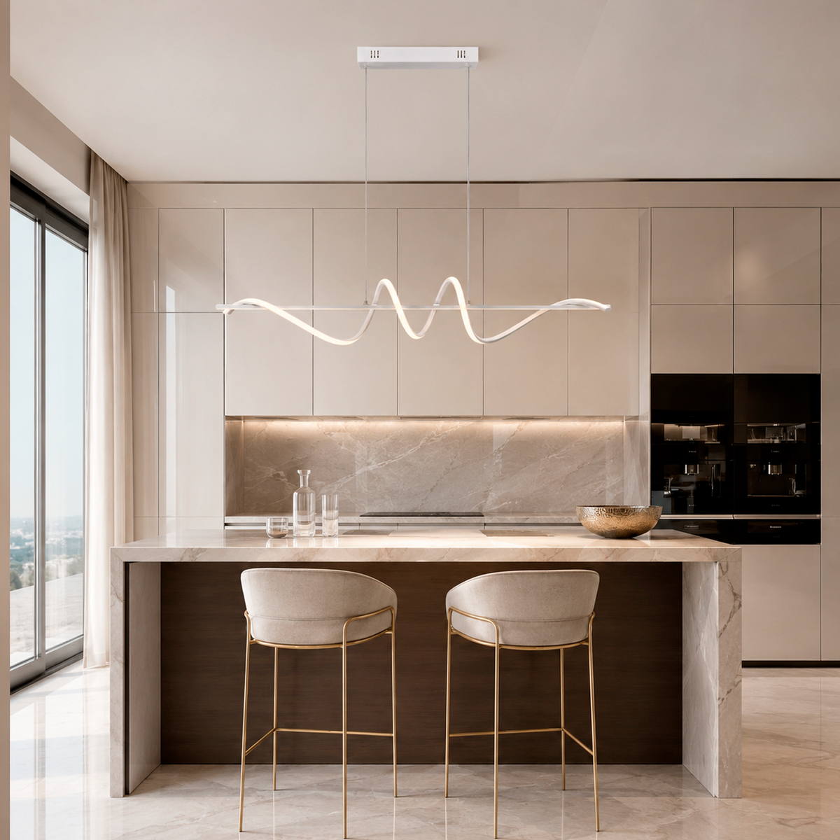Люстра підвісна хвиляста видовжена L-100 см Led 40W White Curly Gemo Wave 260740-100008486
