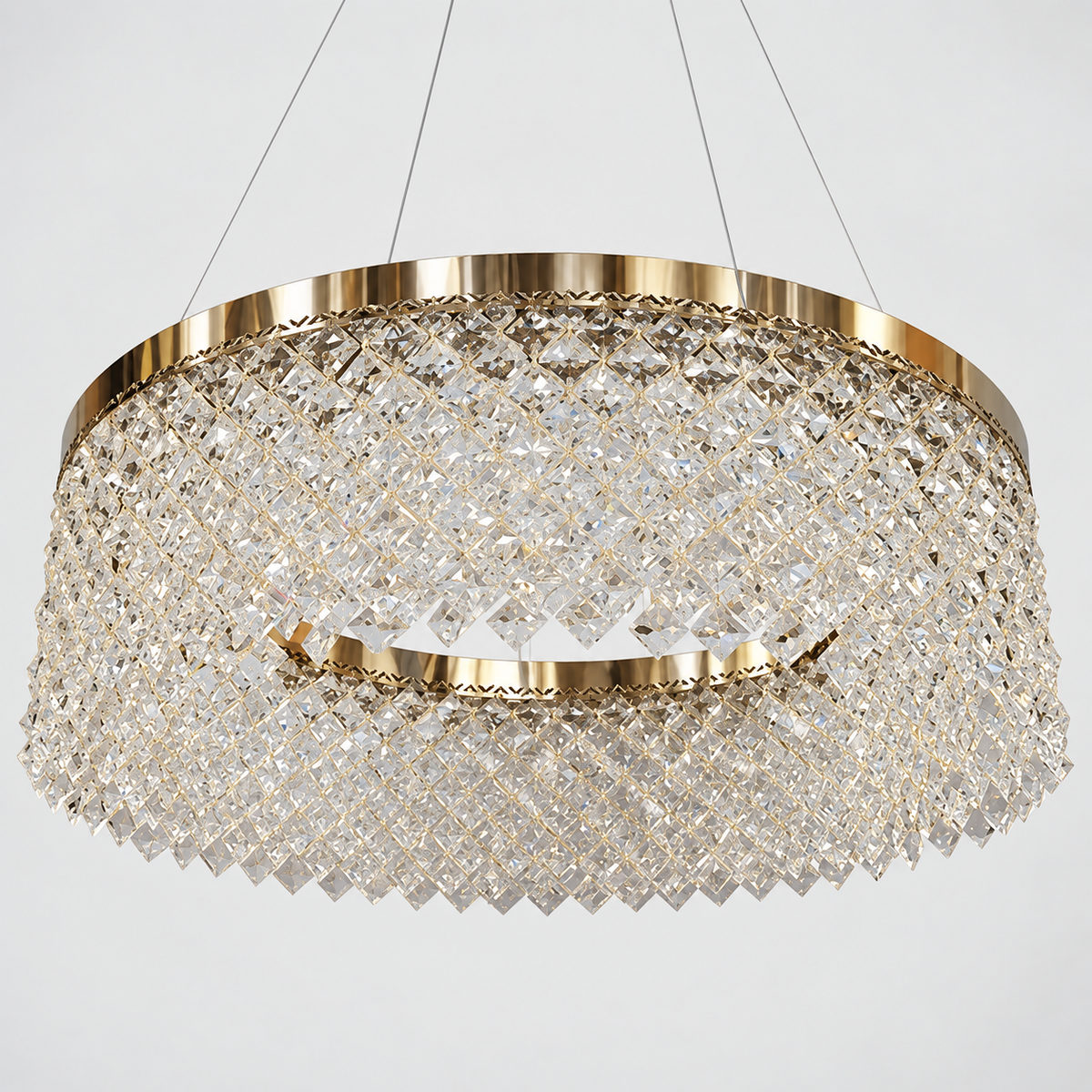 Люстра золота підвісна з кришталевим плафоном D - 59 cm Led 82W Gold Crystal Rombs 260935-100009019