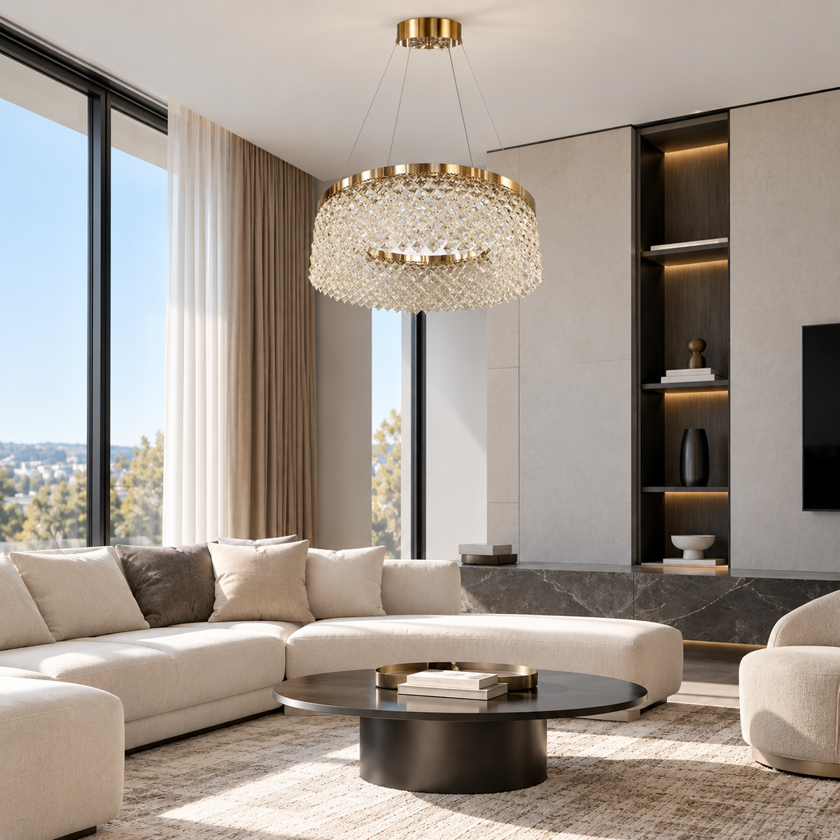 Люстра золота підвісна з кришталевим плафоном D - 59 cm Led 82W Gold Crystal Rombs 260935-100009019