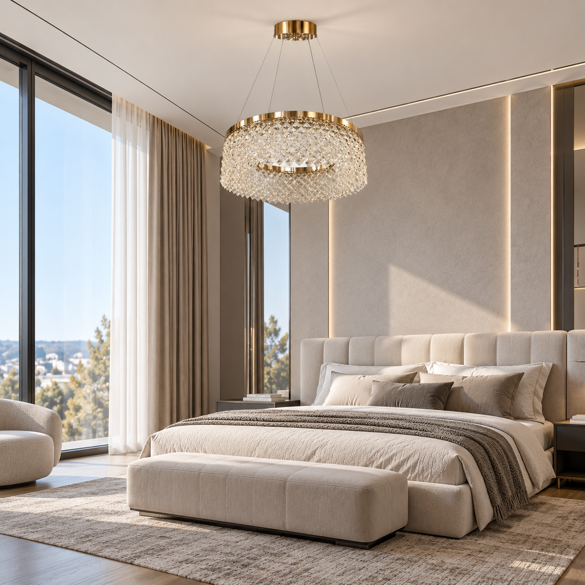 Люстра золота підвісна з кришталевим плафоном D - 59 cm Led 82W Gold Crystal Rombs 260935-100009019