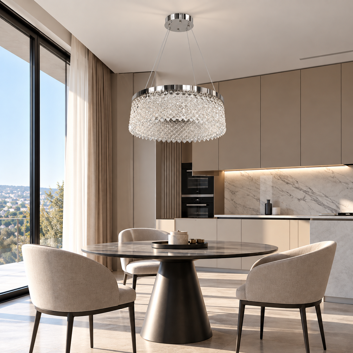 Люстра срібна підвісна з кришталевим плафоном D - 59 cm Led 82W Chrome Crystal Rombs 260935-100009020
