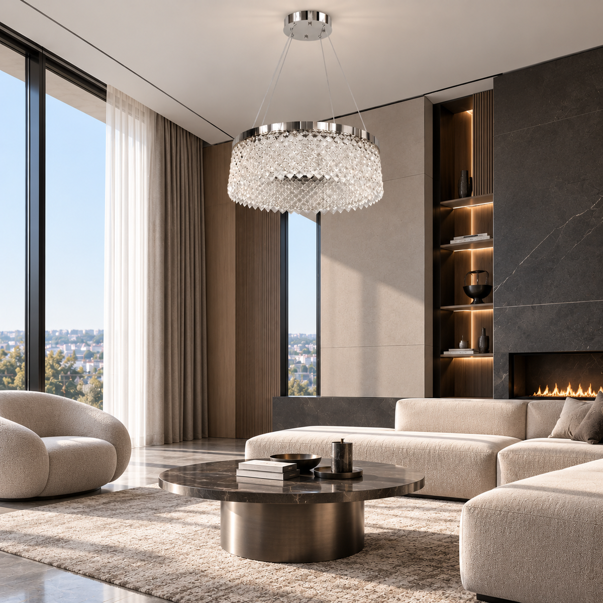 Люстра срібна підвісна з кришталевим плафоном D - 59 cm Led 82W Chrome Crystal Rombs 260935-100009020
