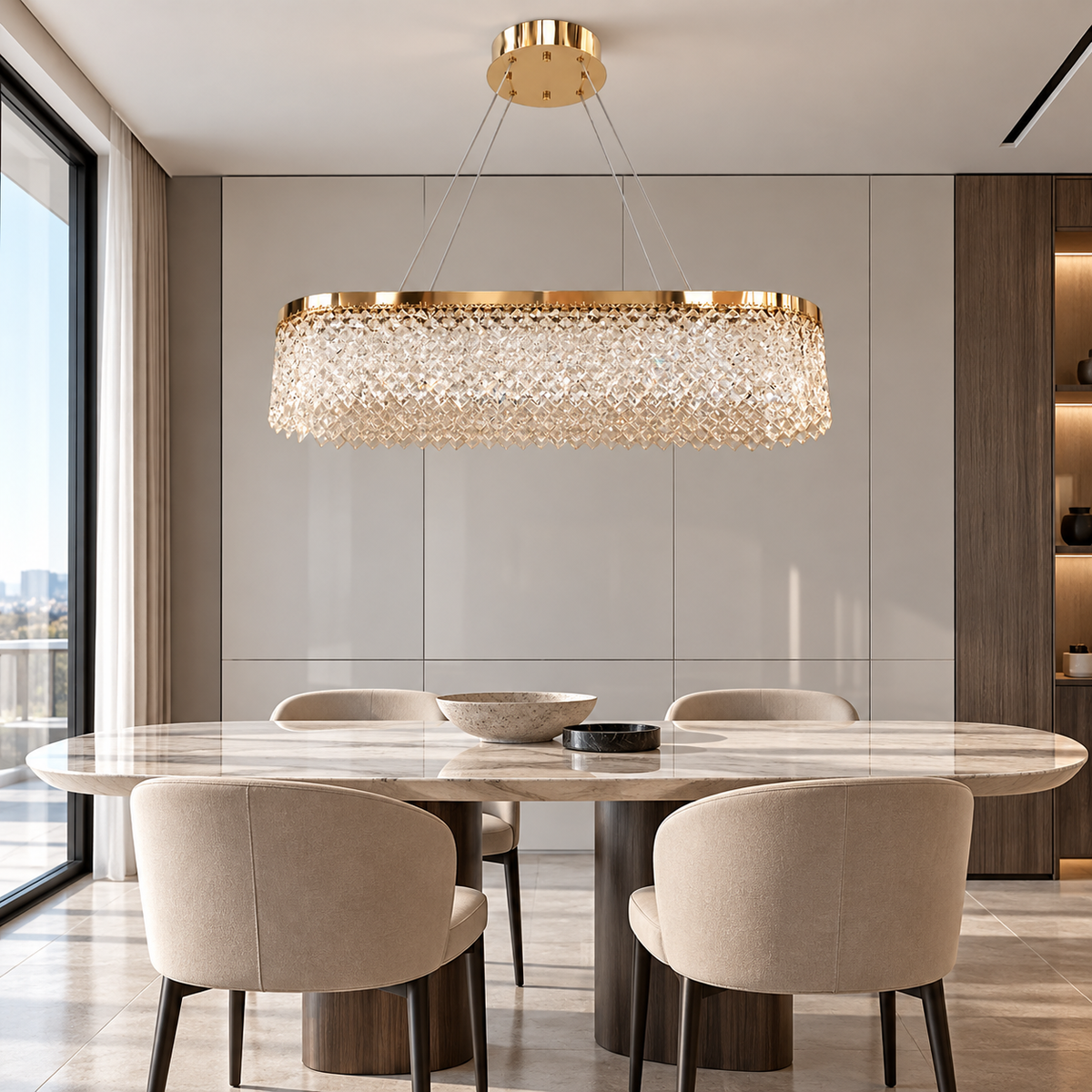 Люстра видовжена золота з фігурним плафоном L - 98 cm Led 98W Gold Crystal Rombs 260935-100009021
