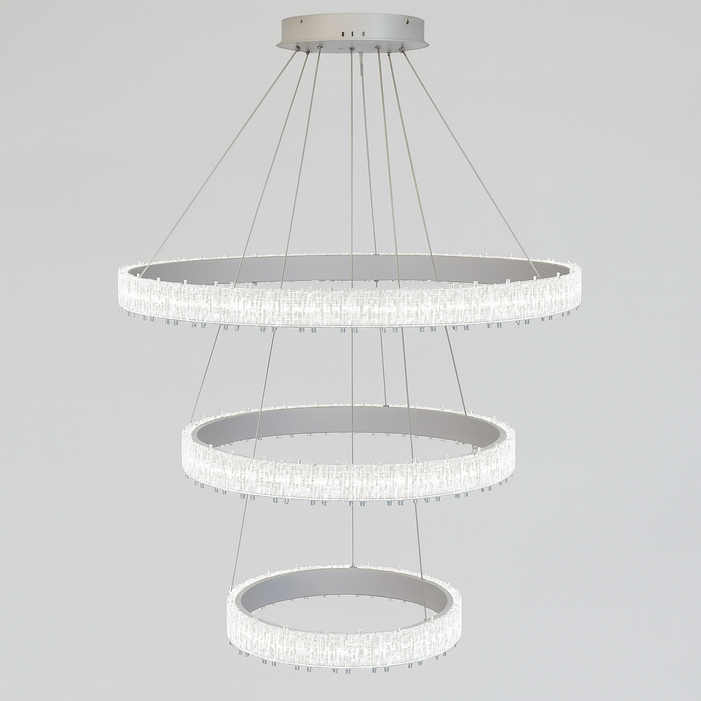 Люстра біла кільцева потрійна з рель'єфним плафоном D-80+60+40 cm Led 105W White Simple Ice 251235-100006812
