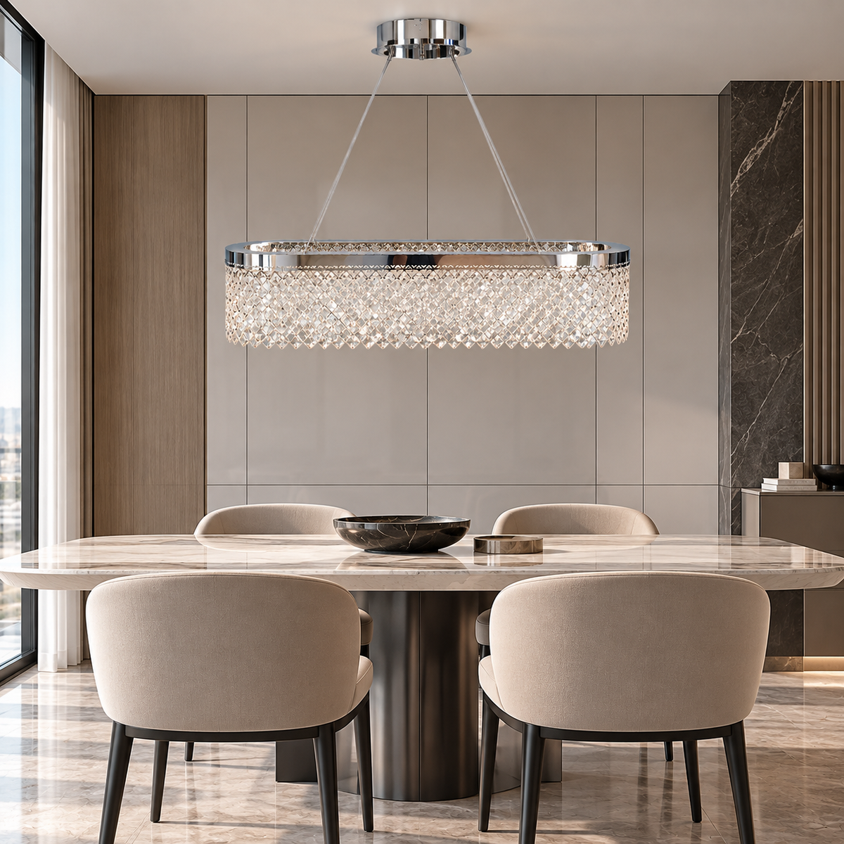 Люстра видовжена срібна з фігурним плафоном L - 98 cm Led 98W Chrome Crystal Rombs 260935-100009022