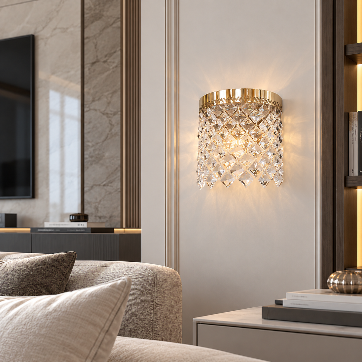 Настінний світильник золотий з кришталевим плафоном H -18,5 cm Led 23W Gold Crystal Rombs 260935-100009023
