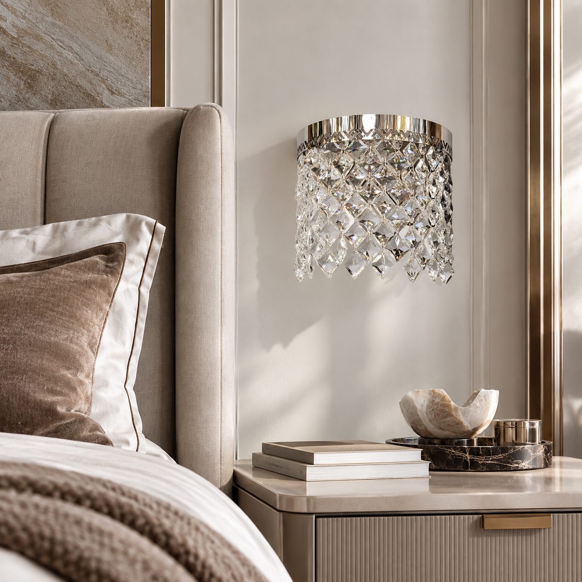 Настінний світильник срібний з кришталевим плафоном H - 18,5 cm Led 23W Chrome Crystal Rombs 260935-100009024