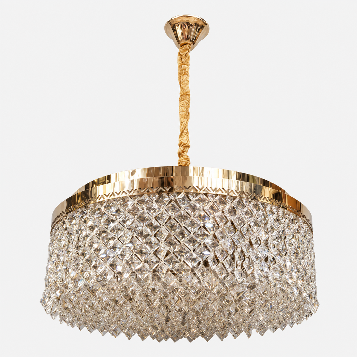 Люстра золота підвісна з кришталевим плафоном D - 55,5 cm Led 89W + E14 x 8 Gold Crystal Rombs 260935-100009025