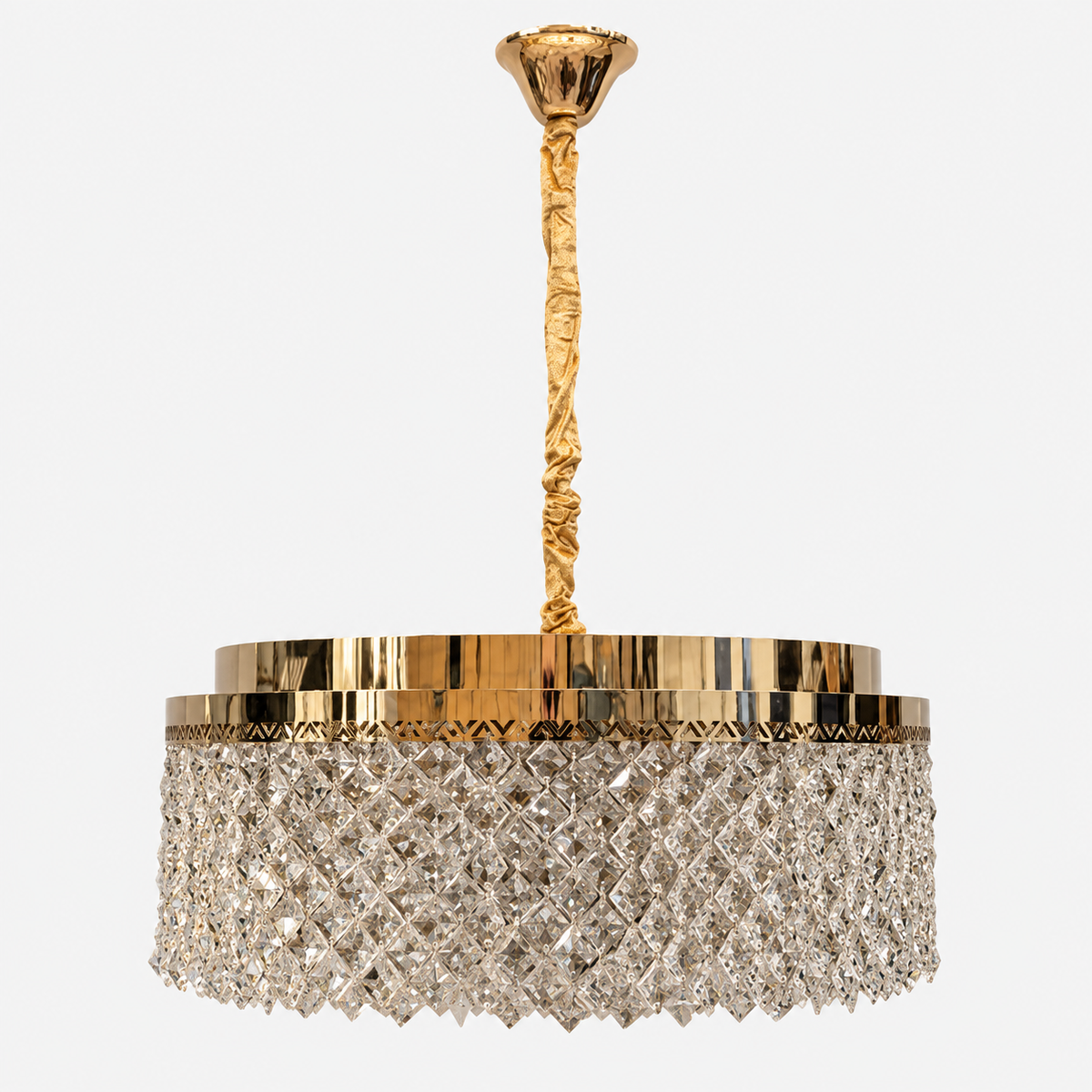 Люстра золота підвісна з кришталевим плафоном D - 55,5 cm Led 89W + E14 x 8 Gold Crystal Rombs 260935-100009025
