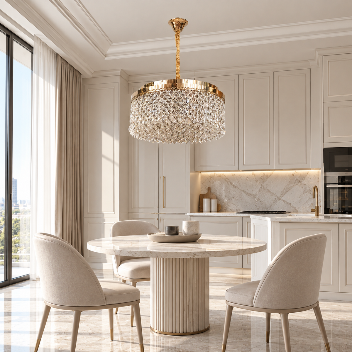 Люстра золота підвісна з кришталевим плафоном D - 55,5 cm Led 89W + E14 x 8 Gold Crystal Rombs 260935-100009025