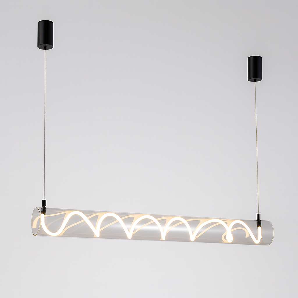 Люстра чорна підвісна видовжена з прозорим плафоном L-100 cm Led 40W Black Spiral tube 250931-100006130
