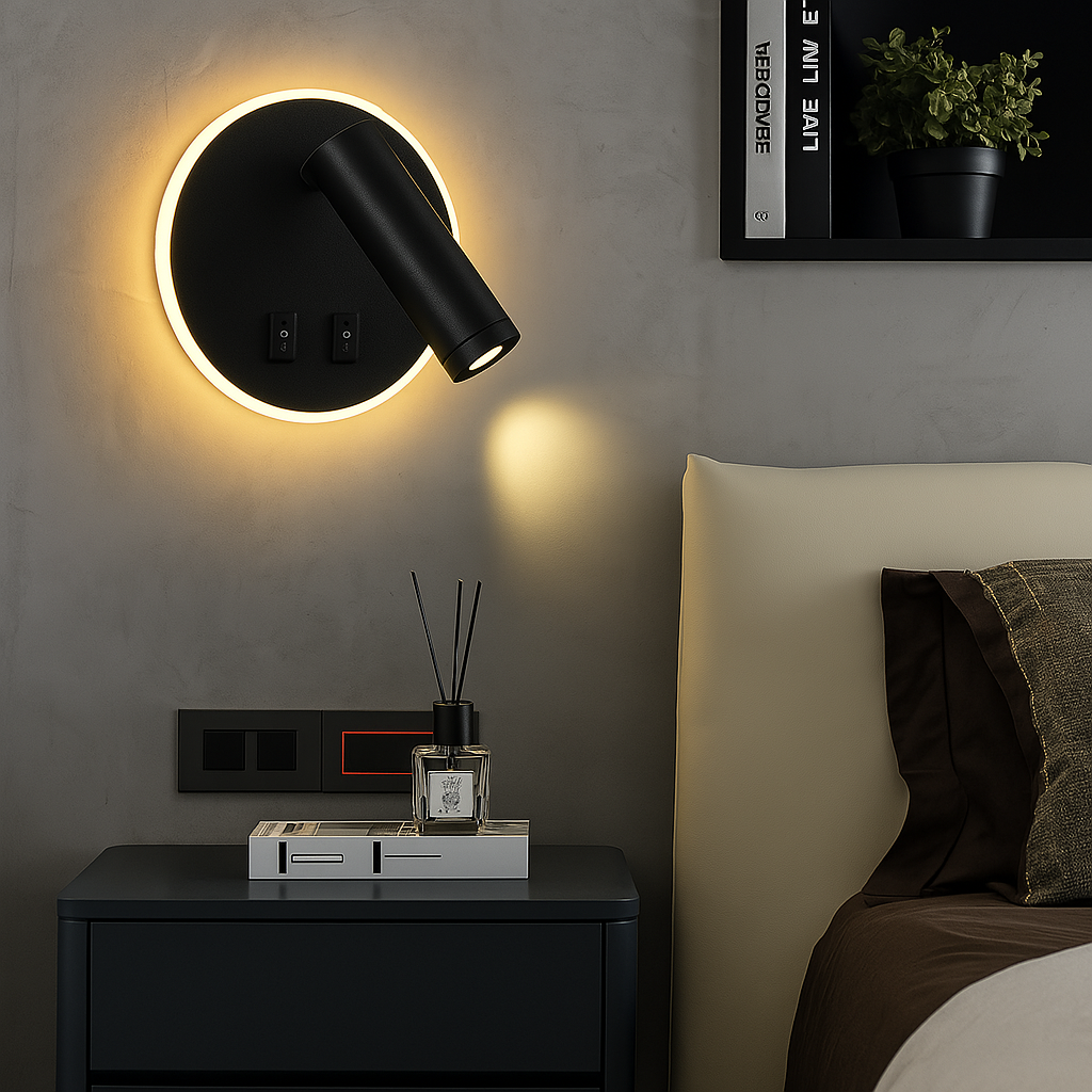 Бра з вимикачем на корпусі Bun Circle 10W D-14 cm 4000K Black 250476-100004341