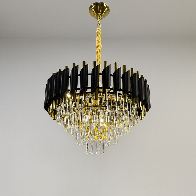 Люстра золота з плафоном з чорного та прозорого скла D-40 cm / D-50 cm / D-60 cm E14x5 / 6 / 9 ламп Black Crown 251188-100006717