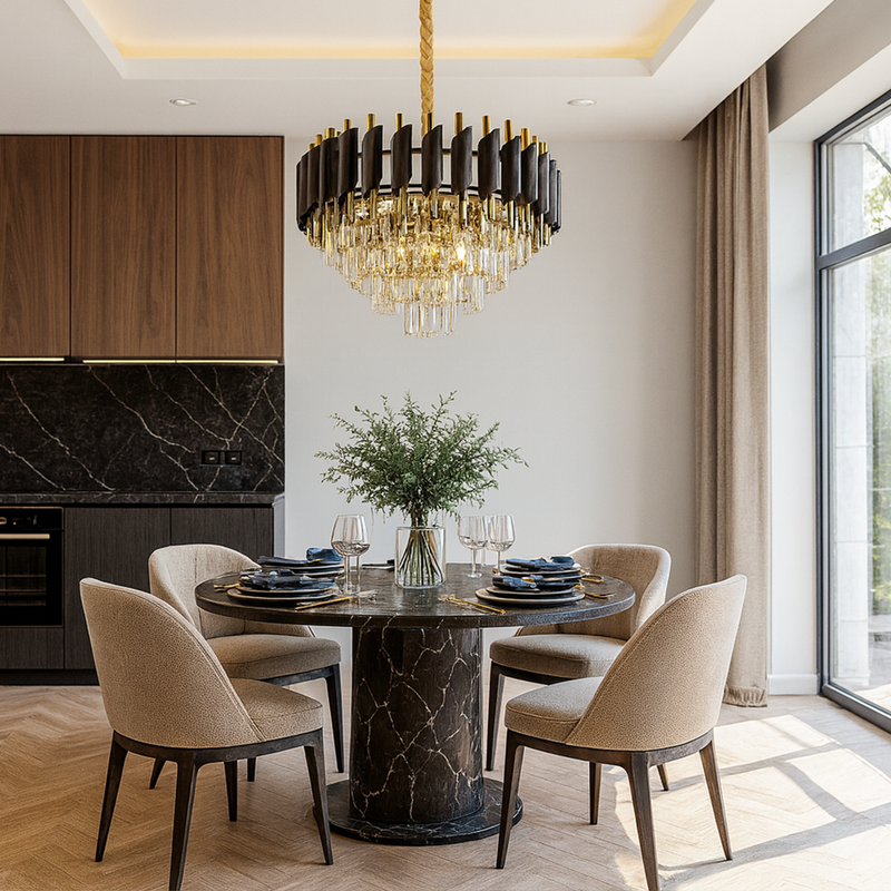 Люстра золота з плафоном з чорного та прозорого скла D-40 cm / D-50 cm / D-60 cm E14x5 / 6 / 9 ламп Black Crown 251188-100006717