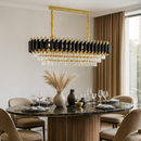 Люстра золота видовжена з плафоном з чорного та прозорого скла L-80 cm W-30 cm E14x8 Black Crown 251188-100006719