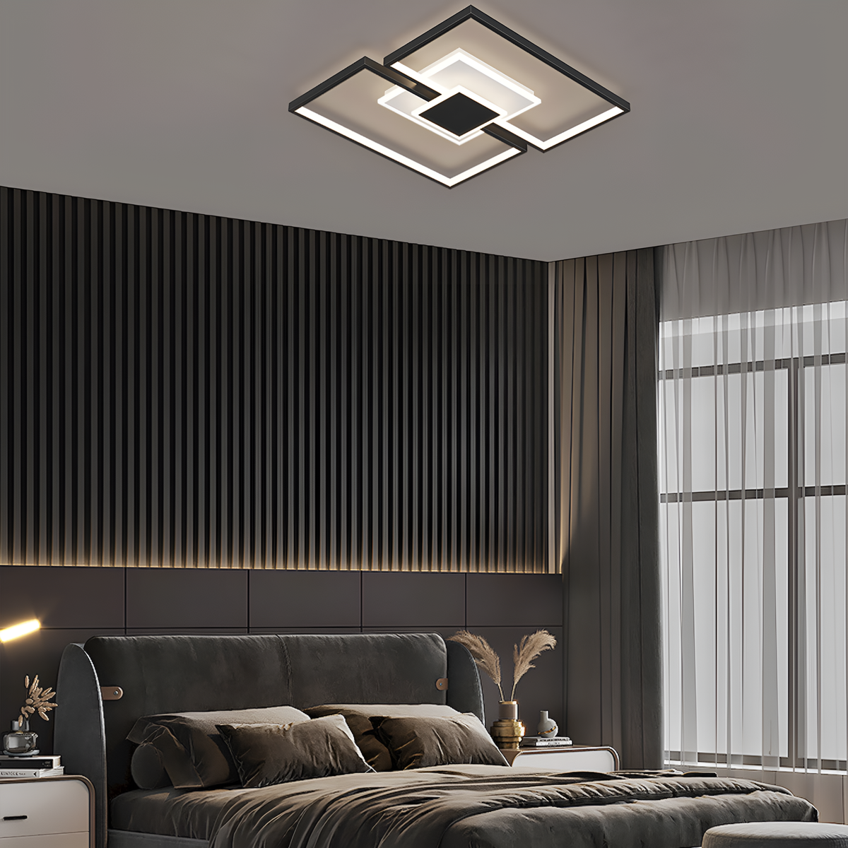 Стельовий світлодіодний світильник з пультом Geometry White + Black 74W LED 250431-100004652