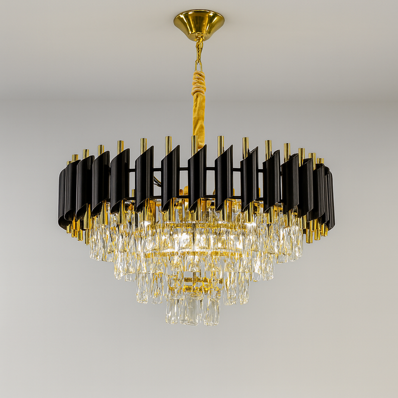 Люстра золота з плафоном з чорного та прозорого скла D-40 cm / D-50 cm / D-60 cm E14x5 / 6 / 9 ламп Black Crown 251188-100006717