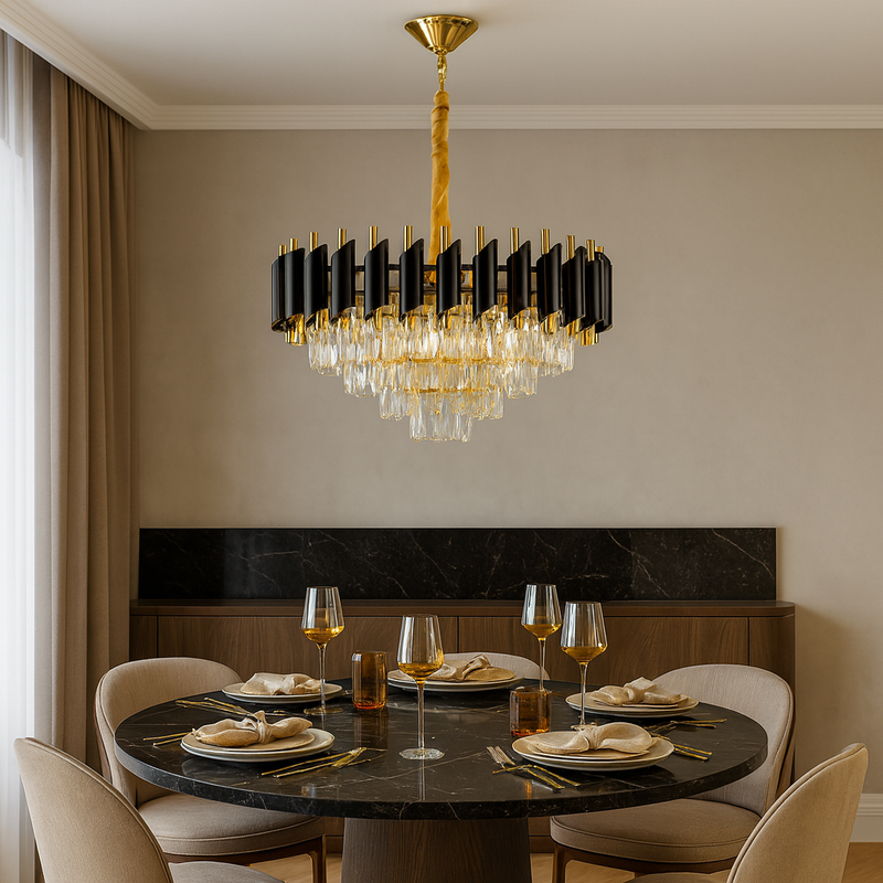 Люстра золота з плафоном з чорного та прозорого скла D-40 cm / D-50 cm / D-60 cm E14x5 / 6 / 9 ламп Black Crown 251188-100006717