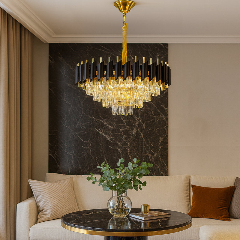 Люстра золота з плафоном з чорного та прозорого скла D-40 cm / D-50 cm / D-60 cm E14x5 / 6 / 9 ламп Black Crown 251188-100006717