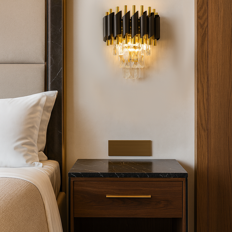 Настінний світильник з плафоном з чорного та прозорого скла L-26 cm E14x2 Black Crown 251188-100006720