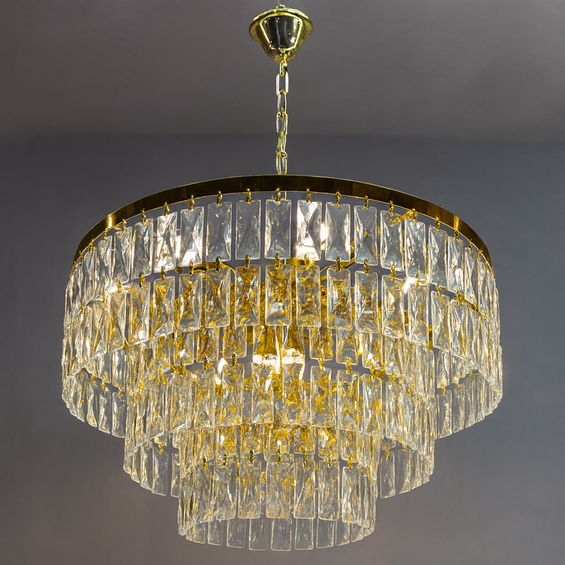 Люстра золота з багаторівневим плафоном з прозорого скла D-60 cm E14 Cascade 251188-100006721