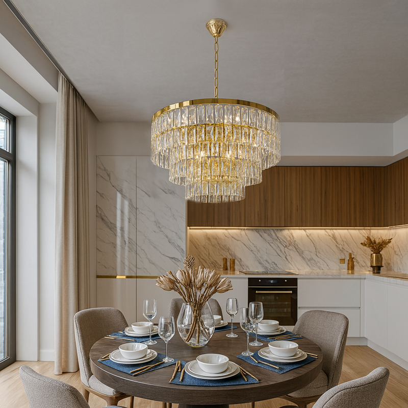 Люстра золота з багаторівневим плафоном з прозорого скла D-60 cm E14 Cascade 251188-100006721