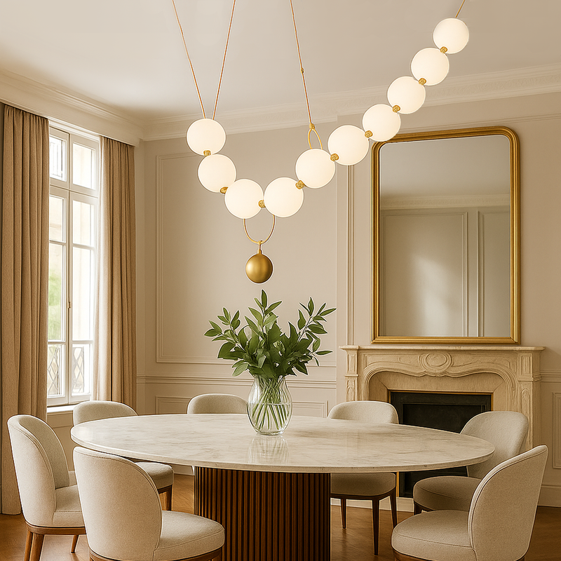 Люстра Pearls Beads lamp L-150 см/ L-190 cm 50W 4000К/3000K White + Gold 230818-100002458