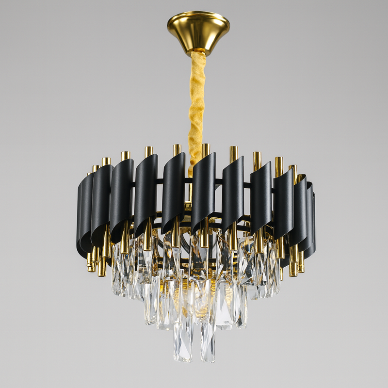 Люстра золота з плафоном з чорного та прозорого скла D-40 cm / D-50 cm / D-60 cm E14x5 / 6 / 9 ламп Black Crown 251188-100006717