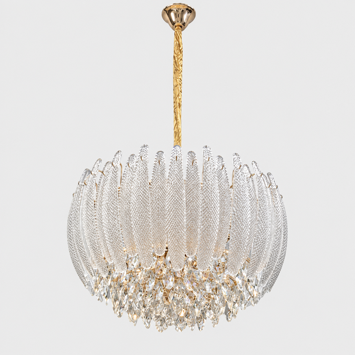 Люстра підвісна золота з оригінальним плафоном D-40 cm / D - 57,5 cm E14 x 12 Gold + Transparent Elodie 260935-100009030