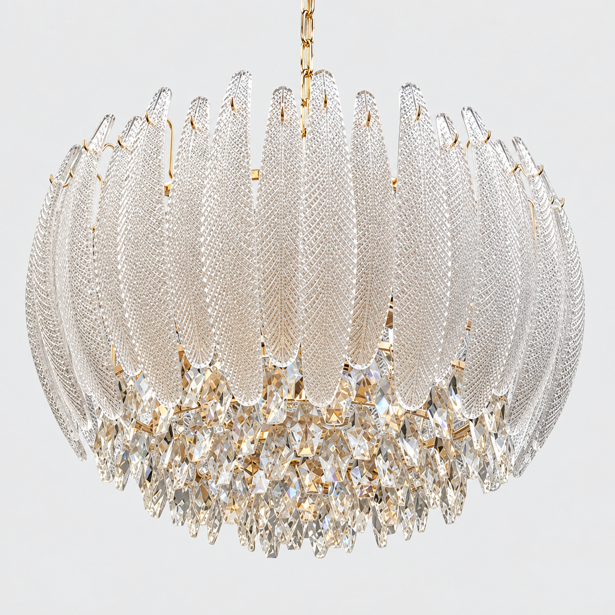 Люстра підвісна золота з оригінальним плафоном D-40 cm / D - 57,5 cm E14 x 12 Gold + Transparent Elodie 260935-100009030
