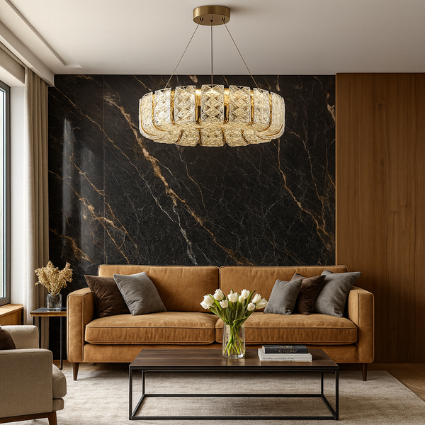 Люстра золота з підвісна з фігурним круглим скляним плафоном Led 150W Queen 251188-100006723