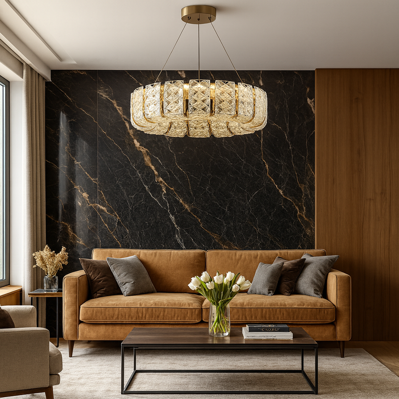 Люстра золота з підвісна з фігурним круглим скляним плафоном Led 150W Queen 251188-100006723