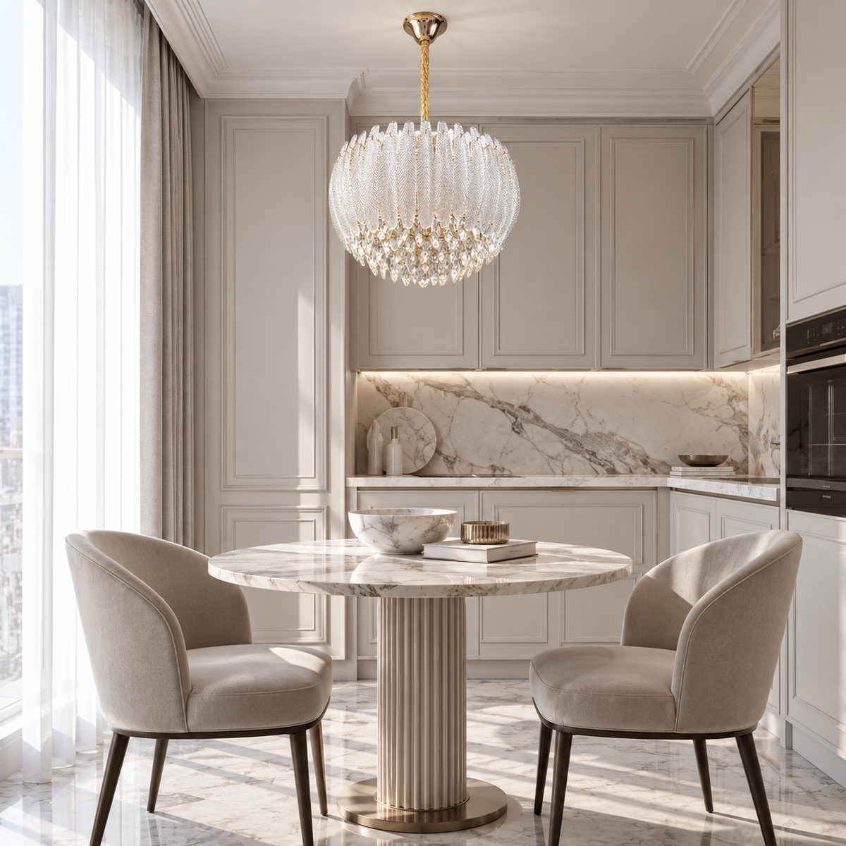 Люстра підвісна золота з оригінальним плафоном D-40 cm / D - 57,5 cm E14 x 12 Gold + Transparent Elodie 260935-100009030