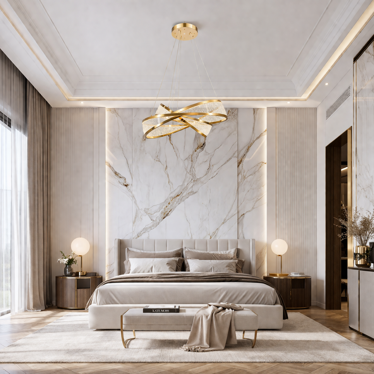 Люстра підвісна золота з акриловим плафоном 60+40 cm Led 120W Gold Twist 260488-100007790