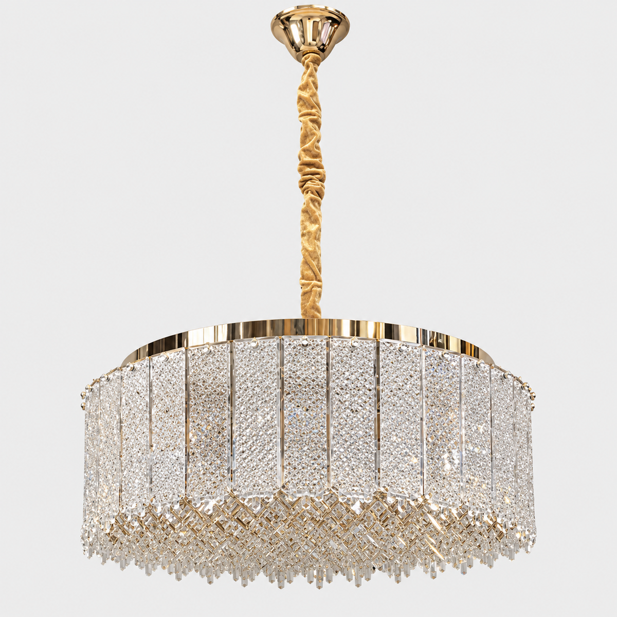 Люстра підвісна золота з кришталевим плафоном D - 57 cm Led 90W + E14 x 8 Gold Crystal Fairy 260935-100009031