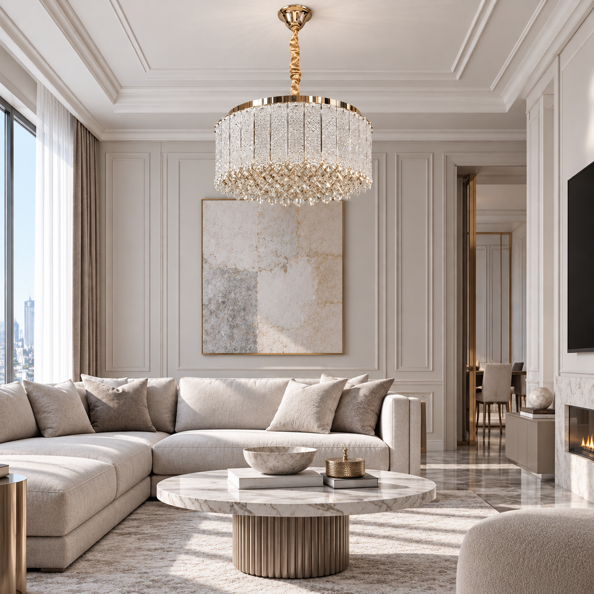 Люстра підвісна золота з кришталевим плафоном D - 57 cm Led 90W + E14 x 8 Gold Crystal Fairy 260935-100009031